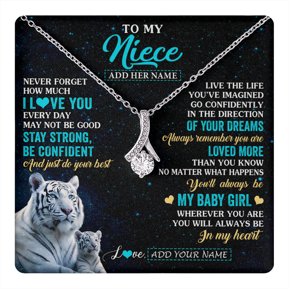 Alluring Beauty Necklace 14K White Gold Finish | 1 | Personalized To My Niece Gifts From Aunt Uncle Necklace White Tiger Never Forget How Much I Love You Niece Birthday Christmas Customized Gift Box Message Card | teecentury