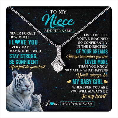 Alluring Beauty Necklace 14K White Gold Finish | 1 | Personalized To My Niece Gifts From Aunt Uncle Necklace White Tiger Never Forget How Much I Love You Niece Birthday Christmas Customized Gift Box Message Card | teecentury