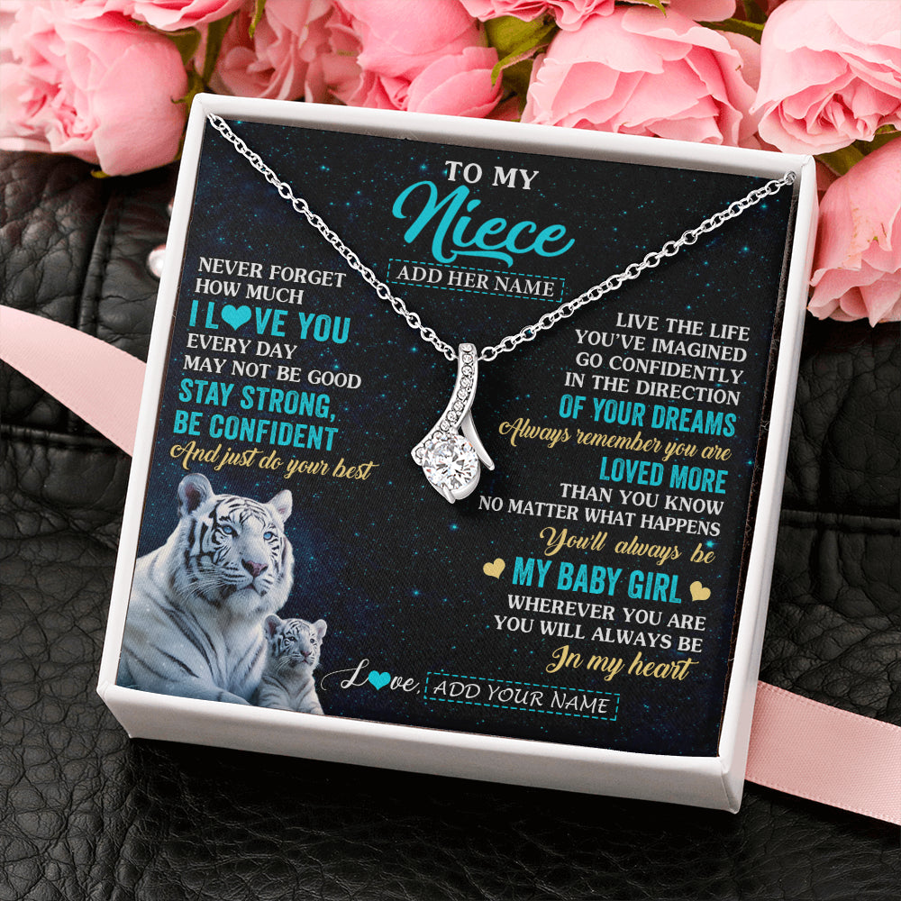 Alluring Beauty Necklace 14K White Gold Finish | 2 | Personalized To My Niece Gifts From Aunt Uncle Necklace White Tiger Never Forget How Much I Love You Niece Birthday Christmas Customized Gift Box Message Card | teecentury