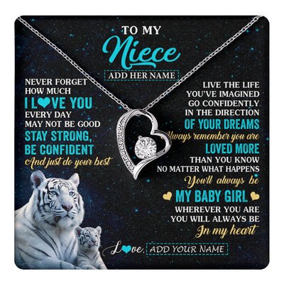 Forever Love Necklace 14K White Gold Finish | 1 | Personalized To My Niece Gifts From Aunt Uncle Necklace White Tiger Never Forget How Much I Love You Niece Birthday Christmas Customized Gift Box Message Card | teecentury