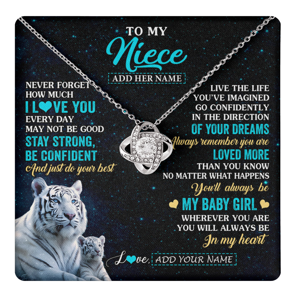 Love Knot Necklace 14K White Gold Finish | 1 | Personalized To My Niece Gifts From Aunt Uncle Necklace White Tiger Never Forget How Much I Love You Niece Birthday Christmas Customized Gift Box Message Card | teecentury