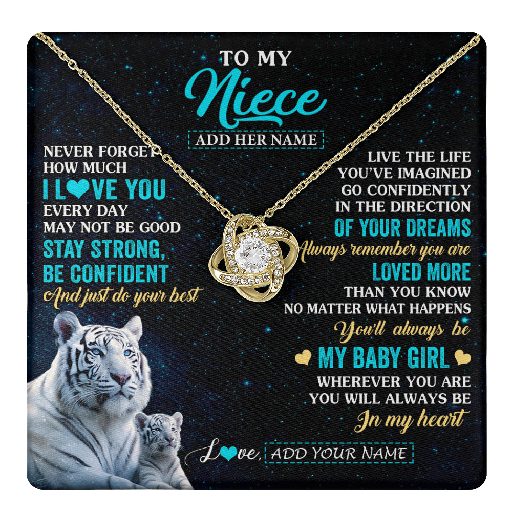 Love Knot Necklace 18K Yellow Gold Finish | 1 | Personalized To My Niece Gifts From Aunt Uncle Necklace White Tiger Never Forget How Much I Love You Niece Birthday Christmas Customized Gift Box Message Card | teecentury