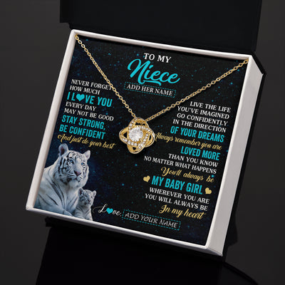Love Knot Necklace 18K Yellow Gold Finish | 2 | Personalized To My Niece Gifts From Aunt Uncle Necklace White Tiger Never Forget How Much I Love You Niece Birthday Christmas Customized Gift Box Message Card | teecentury