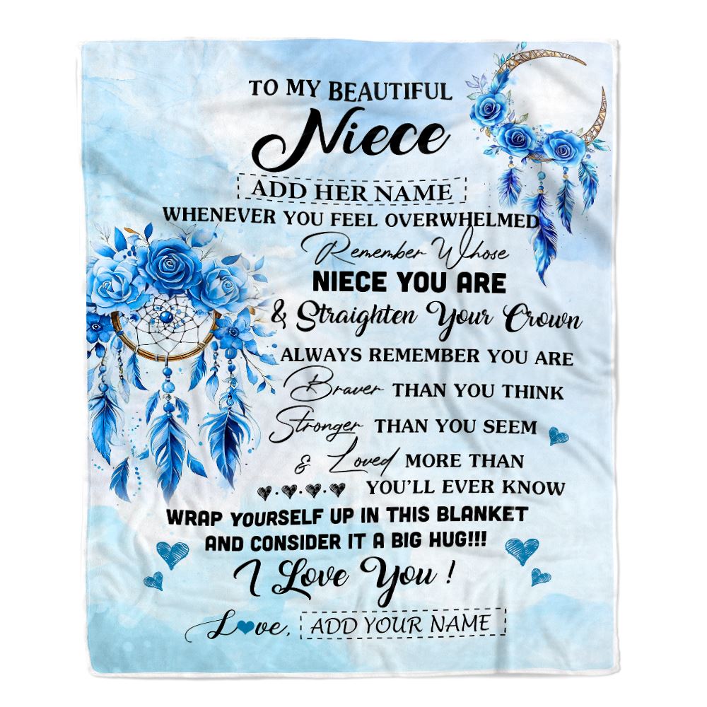 Personalized To My Niece Gifts From Aunt Uncle Niece Blanket Dream Catcher Blue Niece Birthday Gifts Graduation Christmas Customized Fleece Throw Blanket | teecentury