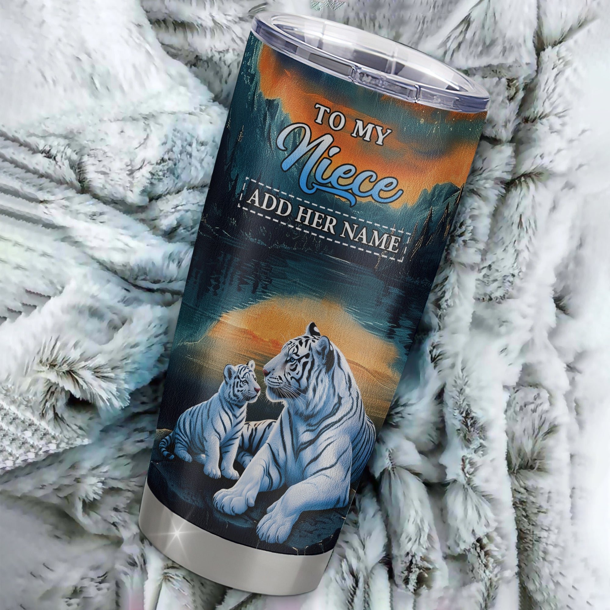 Personalized To My Niece Gifts From Aunt Uncle Tumbler Don't Give Up White Tiger Gifts For Niece Birthday Graduation Christmas Custom Stainless Steel Travel Mug | teecentury