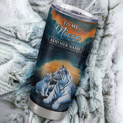 Personalized To My Niece Gifts From Aunt Uncle Tumbler Don't Give Up White Tiger Gifts For Niece Birthday Graduation Christmas Custom Stainless Steel Travel Mug | teecentury