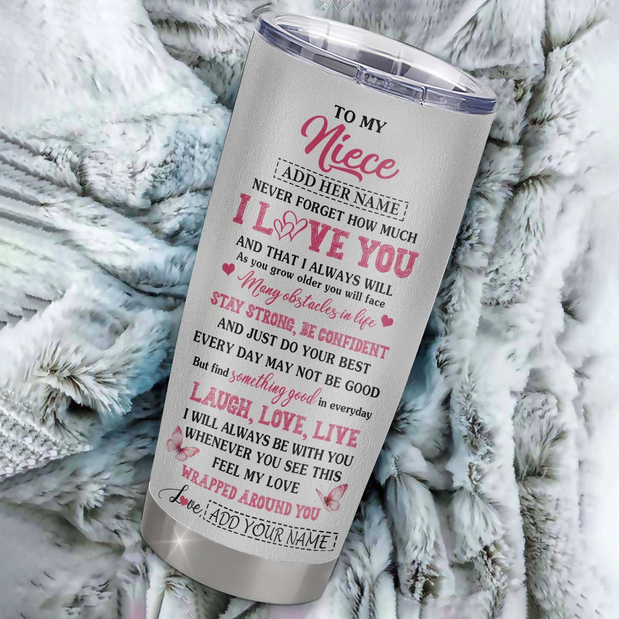 Personalized To My Niece Gifts From Aunt Uncle Tumbler I Love You Butterfly Birthday Gifts For Niece Graduation Christmas Custom Stainless Steel Travel Mug | teecentury