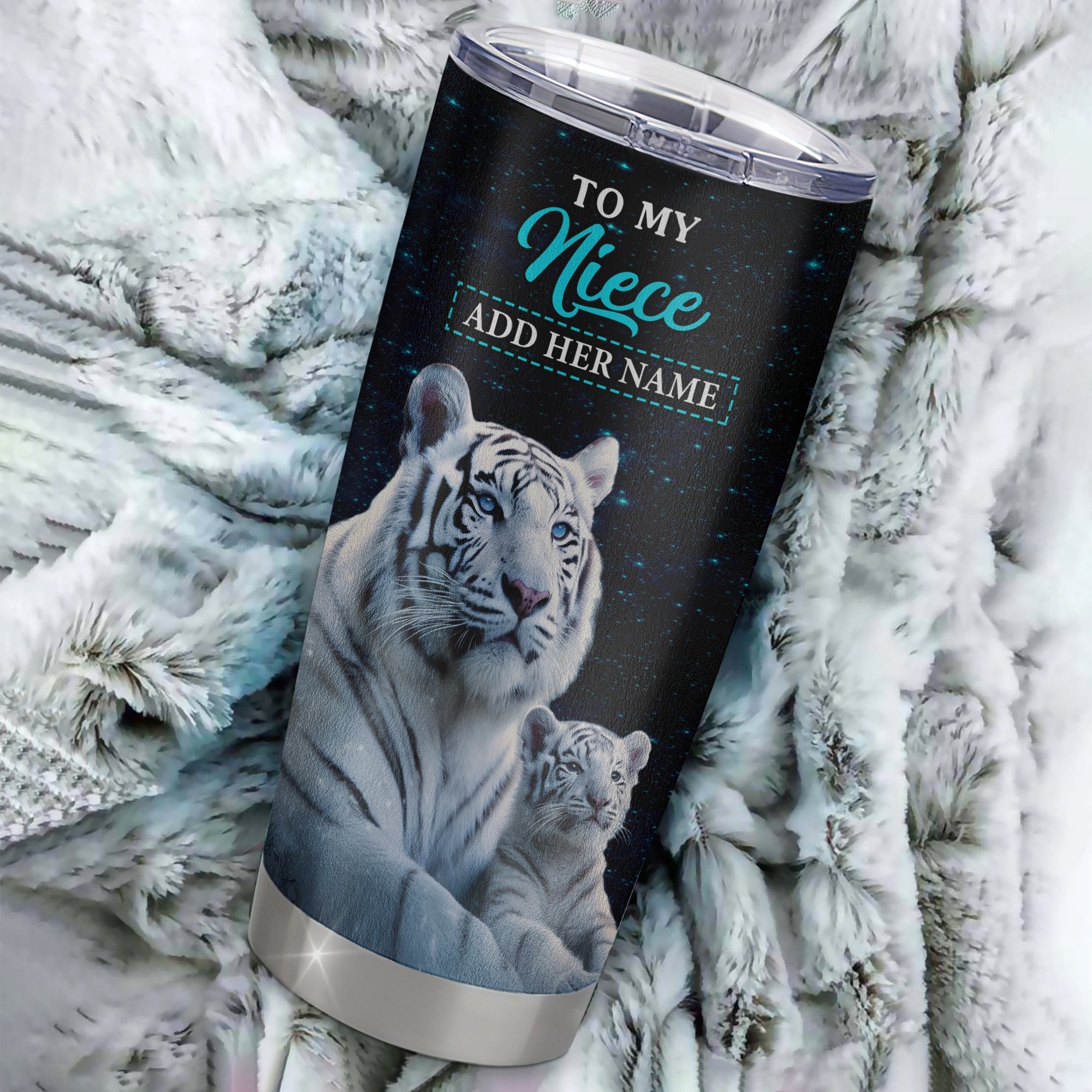 Personalized To My Niece Gifts From Aunt Uncle Tumbler White Tiger Never Forget How Much I Love You Niece Birthday Christmas Customized Custom Stainless Steel Mug | teecentury