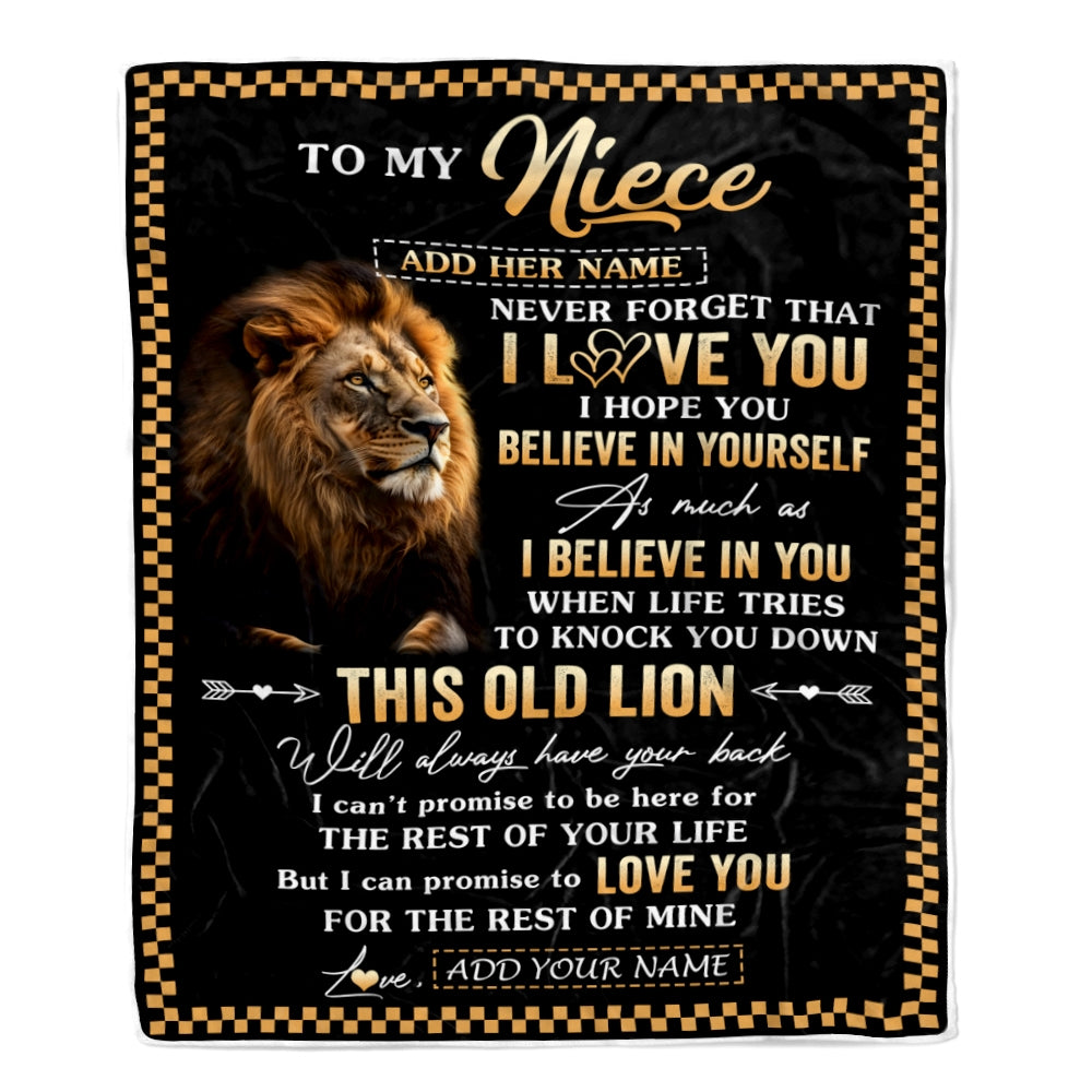 Personalized To My Niece Gifts From Uncle Aunt Auntie Blanket Old Lion Love You Niece Birthday Gifts Graduation Christmas Customized Fleece Throw Blanket | teecentury
