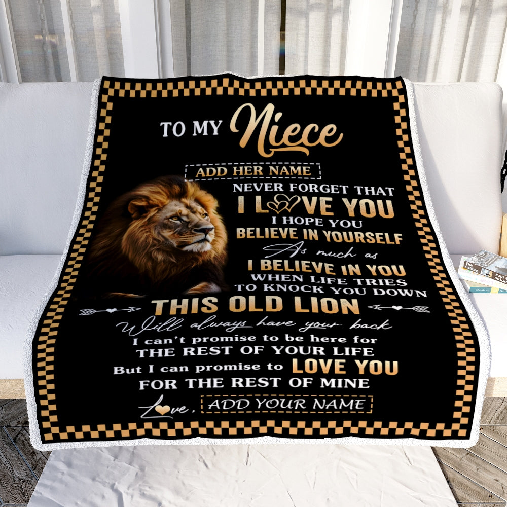Personalized To My Niece Gifts From Uncle Aunt Auntie Blanket Old Lion Love You Niece Birthday Gifts Graduation Christmas Customized Fleece Throw Blanket | teecentury