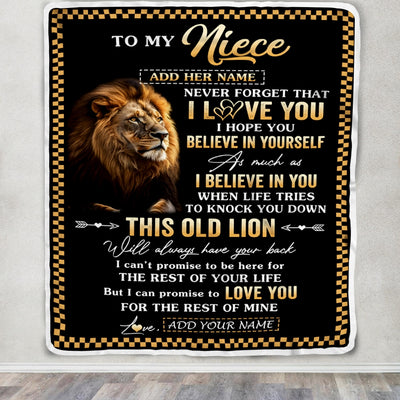 Personalized To My Niece Gifts From Uncle Aunt Auntie Blanket Old Lion Love You Niece Birthday Gifts Graduation Christmas Customized Fleece Throw Blanket | teecentury