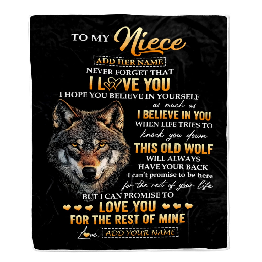 Personalized To My Niece Gifts From Uncle Aunt Auntie Blanket Old Wolf Love You Niece Birthday Gifts Graduation Christmas Customized Fleece Throw Blanket | teecentury