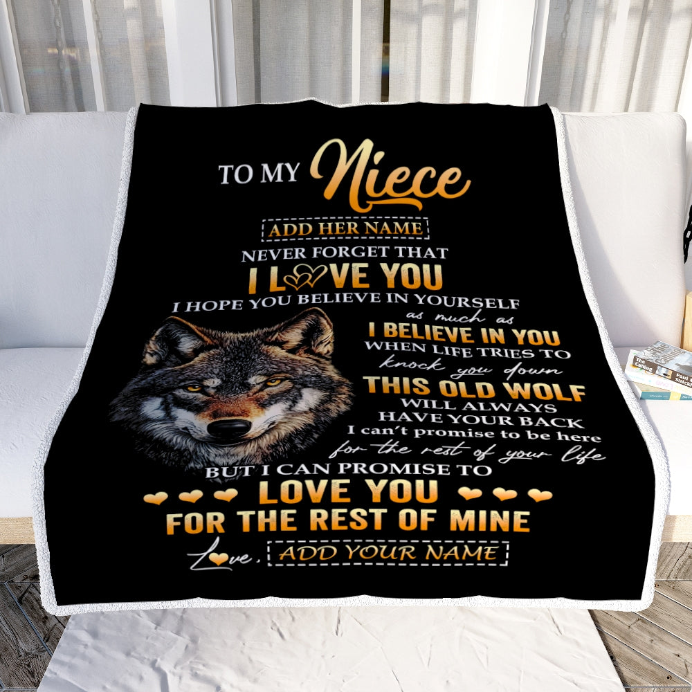 Personalized To My Niece Gifts From Uncle Aunt Auntie Blanket Old Wolf Love You Niece Birthday Gifts Graduation Christmas Customized Fleece Throw Blanket | teecentury