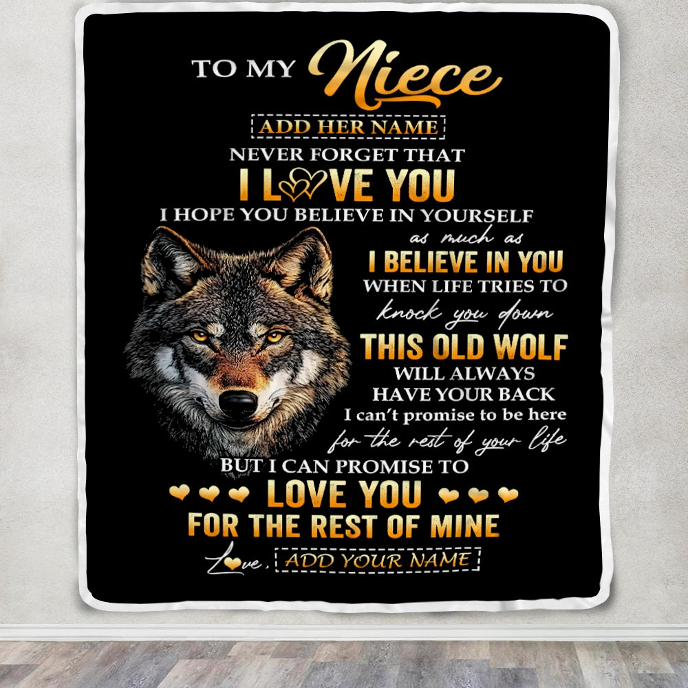 Personalized To My Niece Gifts From Uncle Aunt Auntie Blanket Old Wolf Love You Niece Birthday Gifts Graduation Christmas Customized Fleece Throw Blanket | teecentury