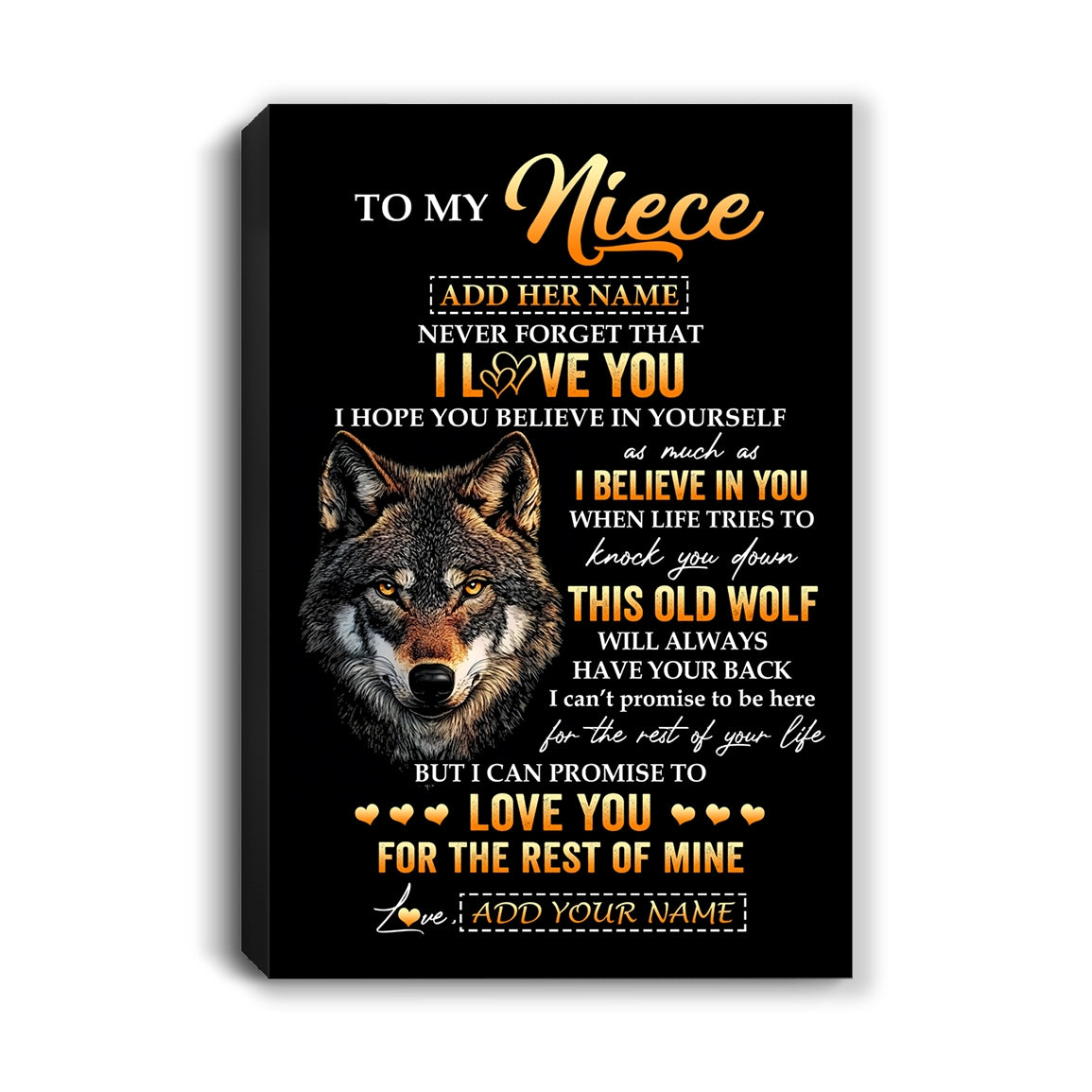 Personalized To My Niece Gifts From Uncle Aunt Auntie Canvas Old Wolf Love You Niece Birthday Gifts Graduation Christmas Custom Wall Art Print Framed Canvas | teecentury