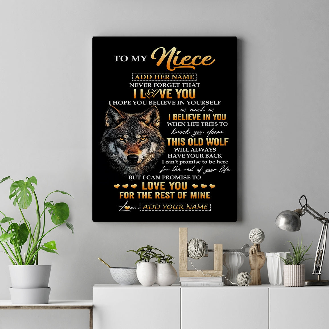 Personalized To My Niece Gifts From Uncle Aunt Auntie Canvas Old Wolf Love You Niece Birthday Gifts Graduation Christmas Custom Wall Art Print Framed Canvas | teecentury