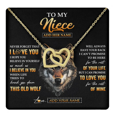Interlocking Hearts Necklace 18K Yellow Gold Finish | 1 | Personalized To My Niece Gifts From Uncle Aunt Auntie Necklace Old Wolf Love You Niece Birthday Gifts Graduation Christmas Customized Gift Box Message Card | teecentury