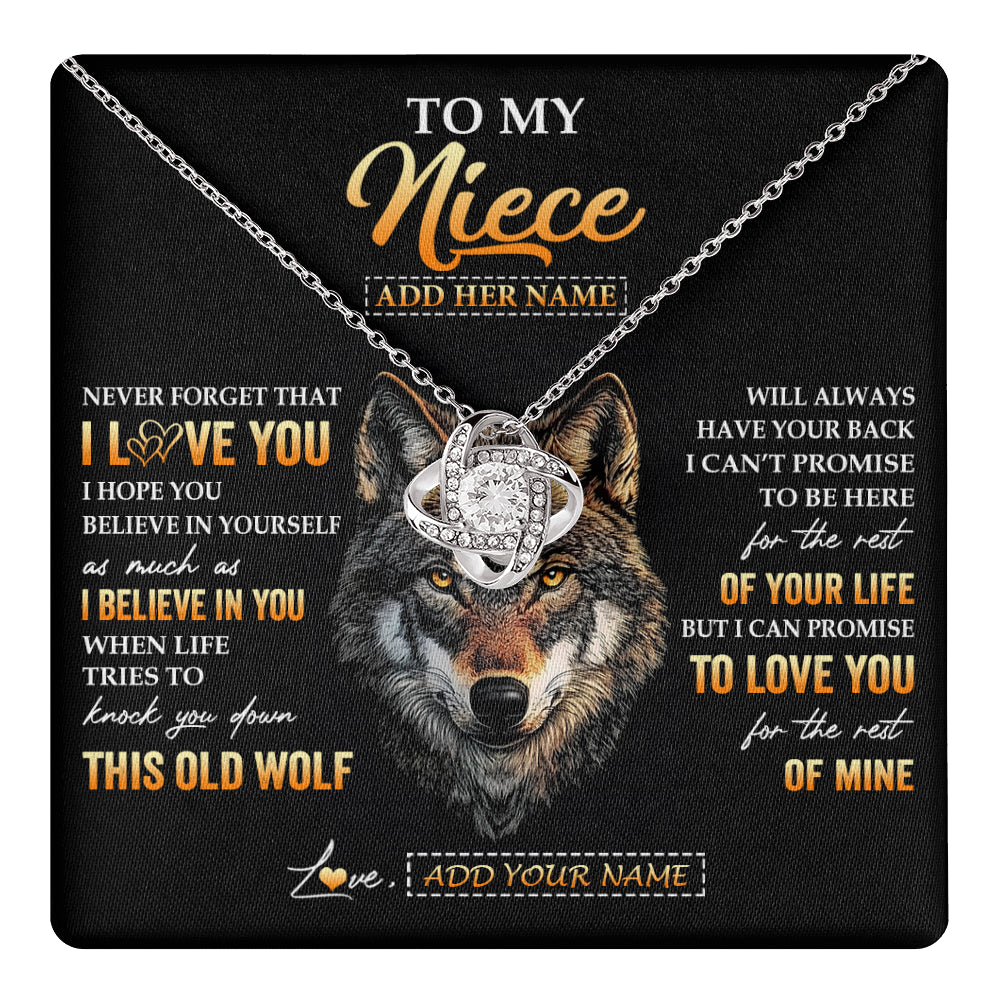 Love Knot Necklace 14K White Gold Finish | 1 | Personalized To My Niece Gifts From Uncle Aunt Auntie Necklace Old Wolf Love You Niece Birthday Gifts Graduation Christmas Customized Gift Box Message Card | teecentury