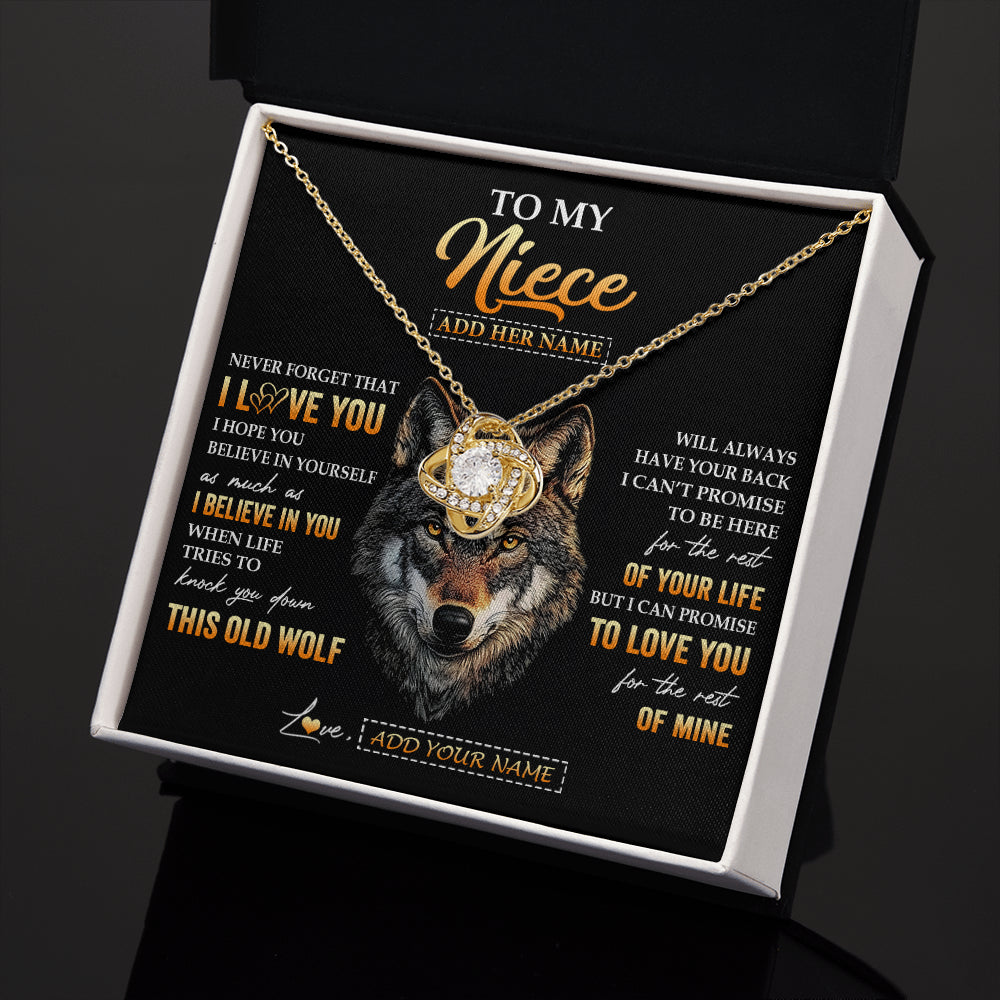 Love Knot Necklace 18K Yellow Gold Finish | 2 | Personalized To My Niece Gifts From Uncle Aunt Auntie Necklace Old Wolf Love You Niece Birthday Gifts Graduation Christmas Customized Gift Box Message Card | teecentury