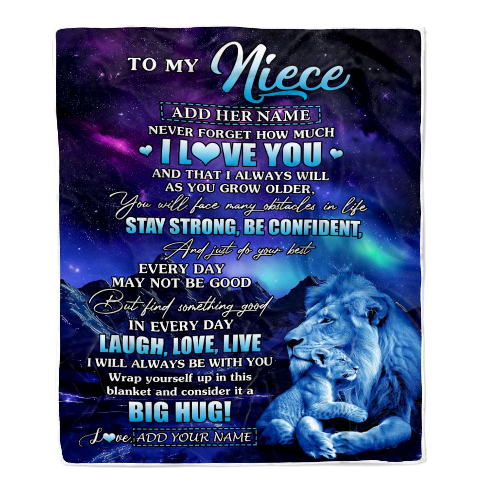 Personalized To My Niece Gifts From Uncle Blanket Laught Love Live Lion Great Niece Birthday Gifts Graduation Christmas Customized Fleece Throw Blanket | teecentury
