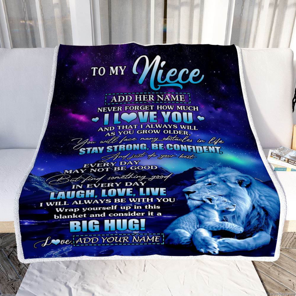 Personalized To My Niece Gifts From Uncle Blanket Laught Love Live Lion Great Niece Birthday Gifts Graduation Christmas Customized Fleece Throw Blanket | teecentury