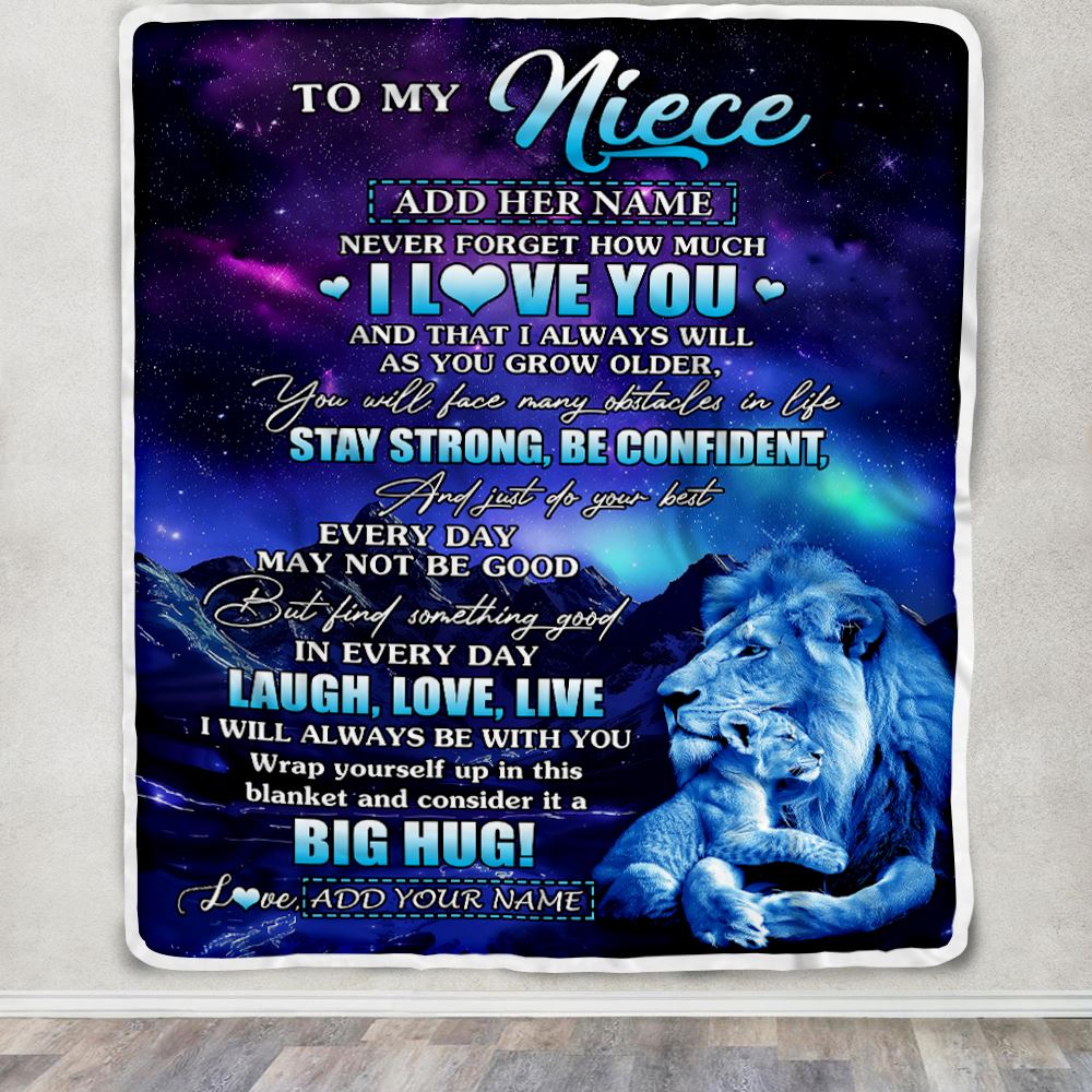 Personalized To My Niece Gifts From Uncle Blanket Laught Love Live Lion Great Niece Birthday Gifts Graduation Christmas Customized Fleece Throw Blanket | teecentury