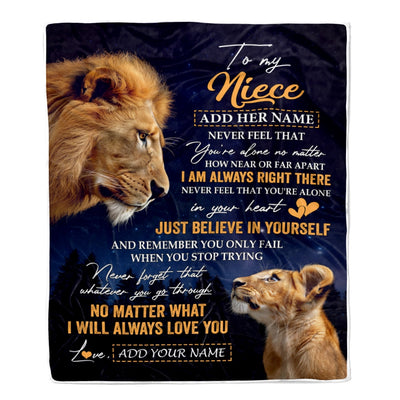 Personalized To My Niece Gifts From Uncle Blanket Lion Never Feel Alone Birthday Gifts Niece Graduation Valentines Ideas Christmas Custom Fleece Throw Blanket | teecentury