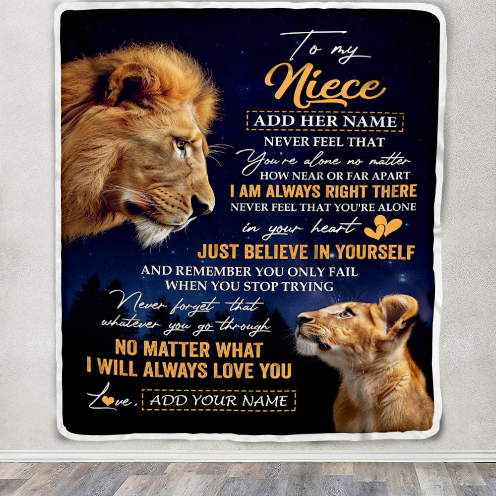 Personalized To My Niece Gifts From Uncle Blanket Lion Never Feel Alone Birthday Gifts Niece Graduation Valentines Ideas Christmas Custom Fleece Throw Blanket | teecentury