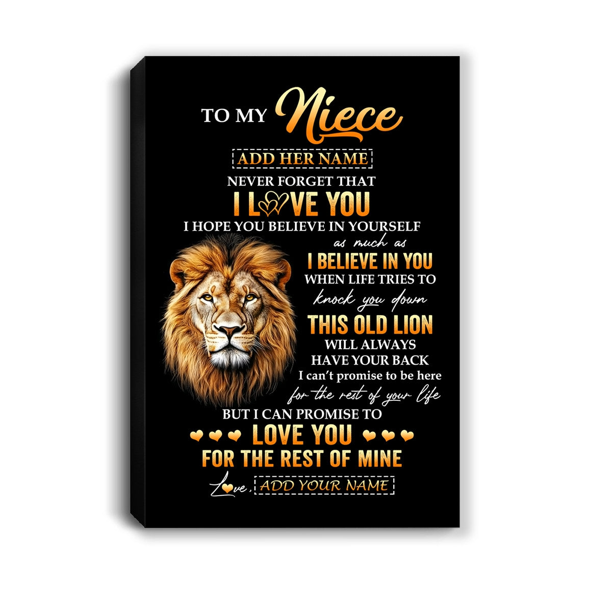 Personalized To My Niece Gifts From Uncle Canvas Old Lion Love You Niece Birthday Gifts Graduation Christmas Custom Wall Art Print Framed Canvas | teecentury