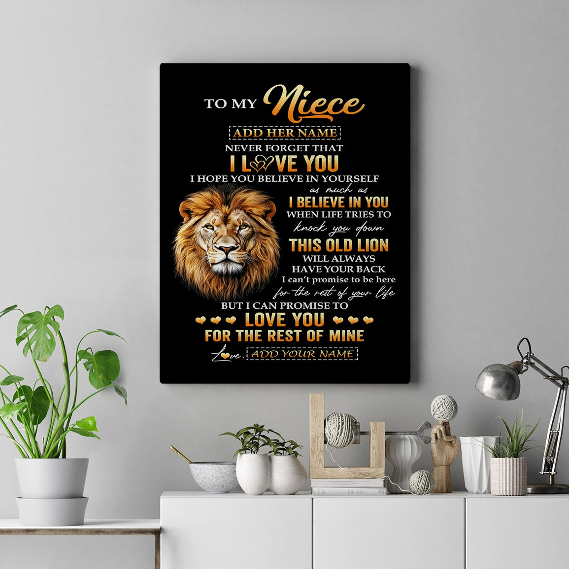 Personalized To My Niece Gifts From Uncle Canvas Old Lion Love You Niece Birthday Gifts Graduation Christmas Custom Wall Art Print Framed Canvas | teecentury