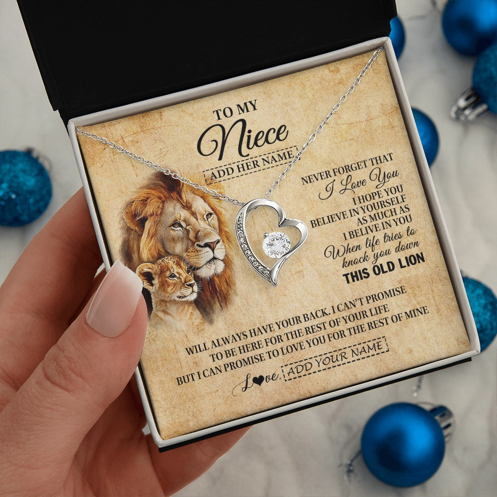 Forever Love Necklace 14K White Gold Finish | 2 | Personalized To My Niece Gifts From Uncle Lion Necklace I Love You Niece Birthday Gifts From Uncle Graduation Christmas Customized Gift Box Message Card | teecentury.myshopify