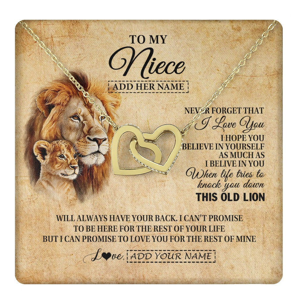 Interlocking Hearts Necklace 18K Yellow Gold Finish | 1 | Personalized To My Niece Gifts From Uncle Lion Necklace I Love You Niece Birthday Gifts From Uncle Graduation Christmas Customized Gift Box Message Card | teecentury.myshopify