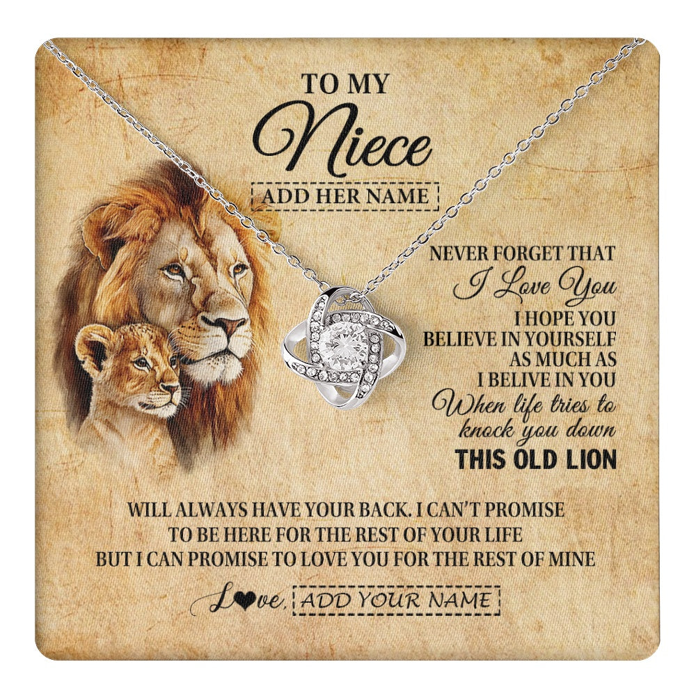 Love Knot Necklace 14K White Gold Finish | 1 | Personalized To My Niece Gifts From Uncle Lion Necklace I Love You Niece Birthday Gifts From Uncle Graduation Christmas Customized Gift Box Message Card | teecentury.myshopify