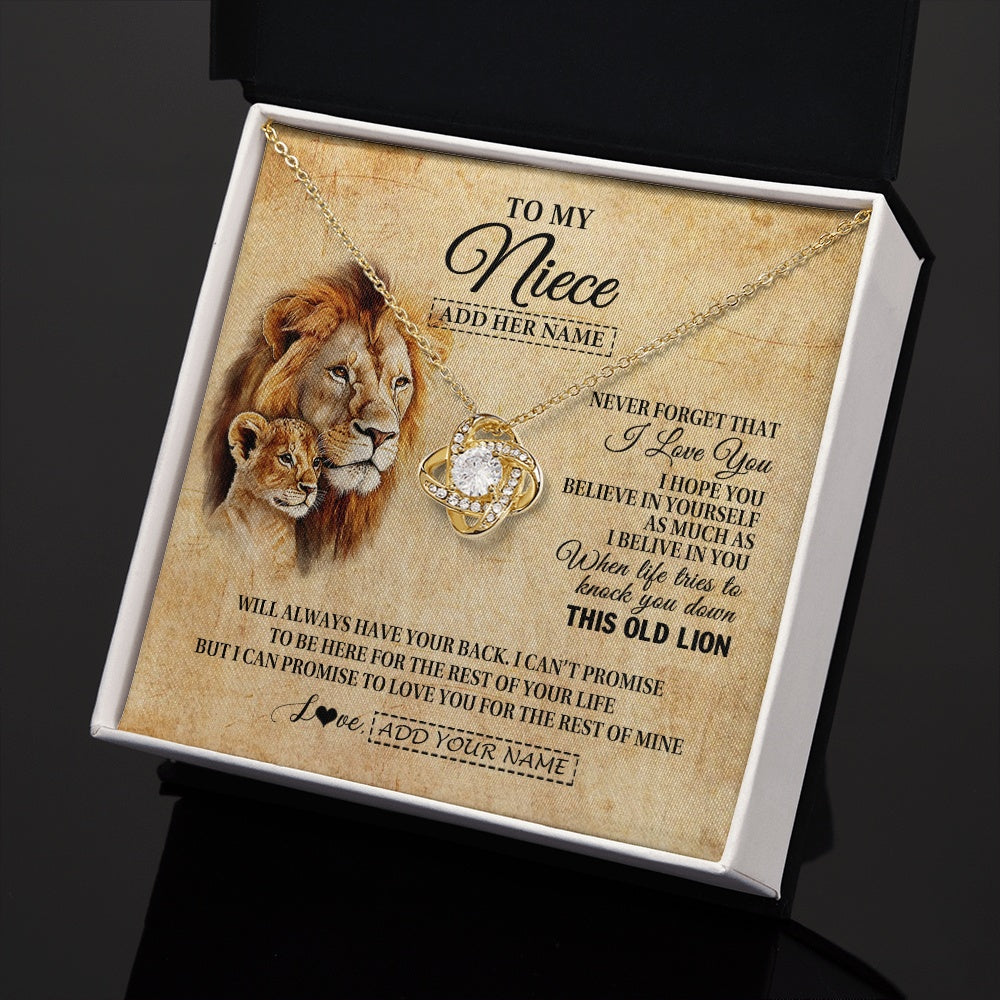 Love Knot Necklace 18K Yellow Gold Finish | 2 | Personalized To My Niece Gifts From Uncle Lion Necklace I Love You Niece Birthday Gifts From Uncle Graduation Christmas Customized Gift Box Message Card | teecentury.myshopify