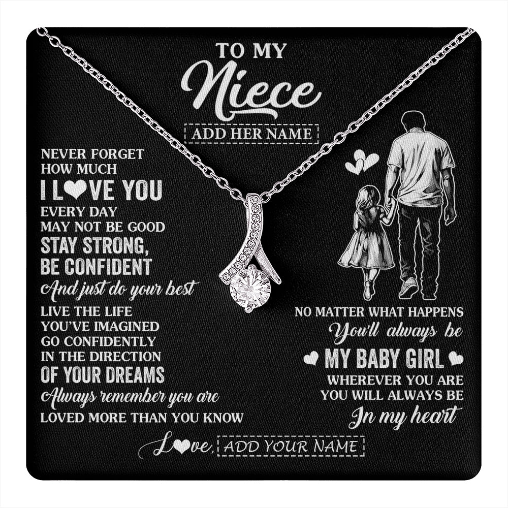 Alluring Beauty Necklace 14K White Gold Finish | 1 | Personalized To My Niece Gifts From Uncle Necklace Never Forget How Much I Love You Niece Birthday Graduation Christmas Custom Gift Box Message Card | https://teecentury.