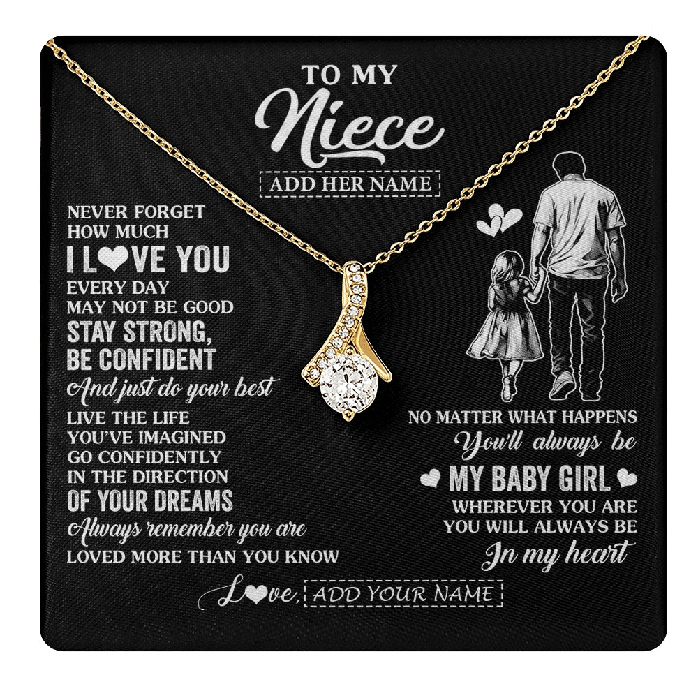 Alluring Beauty Necklace 18K Yellow Gold Finish | 1 | Personalized To My Niece Gifts From Uncle Necklace Never Forget How Much I Love You Niece Birthday Graduation Christmas Custom Gift Box Message Card | https://teecentury.