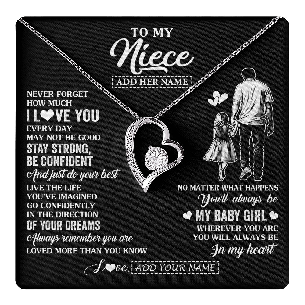 Forever Love Necklace 14K White Gold Finish | 1 | Personalized To My Niece Gifts From Uncle Necklace Never Forget How Much I Love You Niece Birthday Graduation Christmas Custom Gift Box Message Card | https://teecentury.