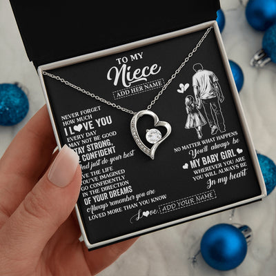 Forever Love Necklace 14K White Gold Finish | 2 | Personalized To My Niece Gifts From Uncle Necklace Never Forget How Much I Love You Niece Birthday Graduation Christmas Custom Gift Box Message Card | https://teecentury.