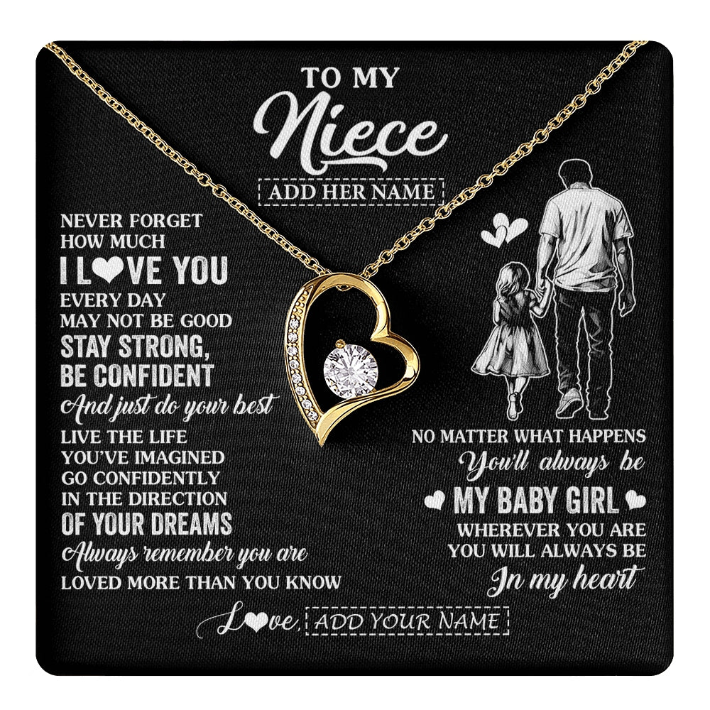 Forever Love Necklace 18K Yellow Gold Finish | 1 | Personalized To My Niece Gifts From Uncle Necklace Never Forget How Much I Love You Niece Birthday Graduation Christmas Custom Gift Box Message Card | https://teecentury.
