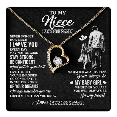 Forever Love Necklace 18K Yellow Gold Finish | 1 | Personalized To My Niece Gifts From Uncle Necklace Never Forget How Much I Love You Niece Birthday Graduation Christmas Custom Gift Box Message Card | https://teecentury.