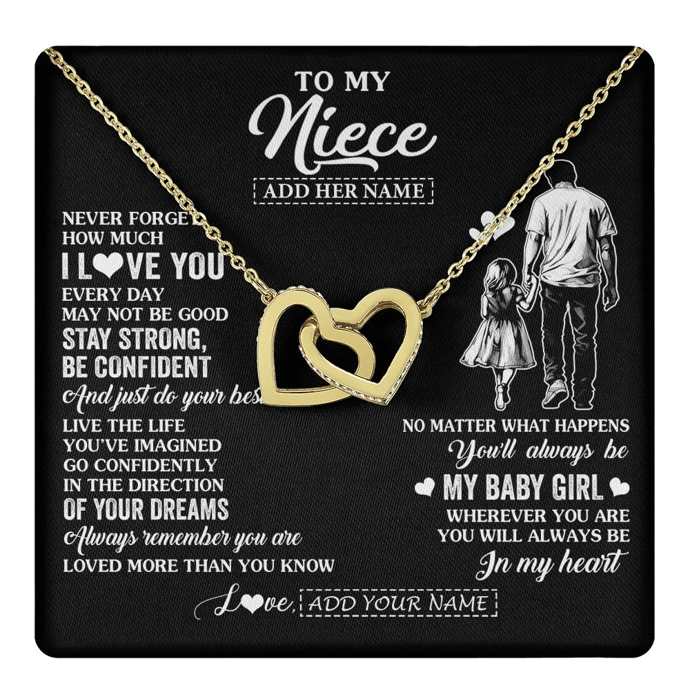 Interlocking Hearts Necklace 18K Yellow Gold Finish | 1 | Personalized To My Niece Gifts From Uncle Necklace Never Forget How Much I Love You Niece Birthday Graduation Christmas Custom Gift Box Message Card | https://teecentury.