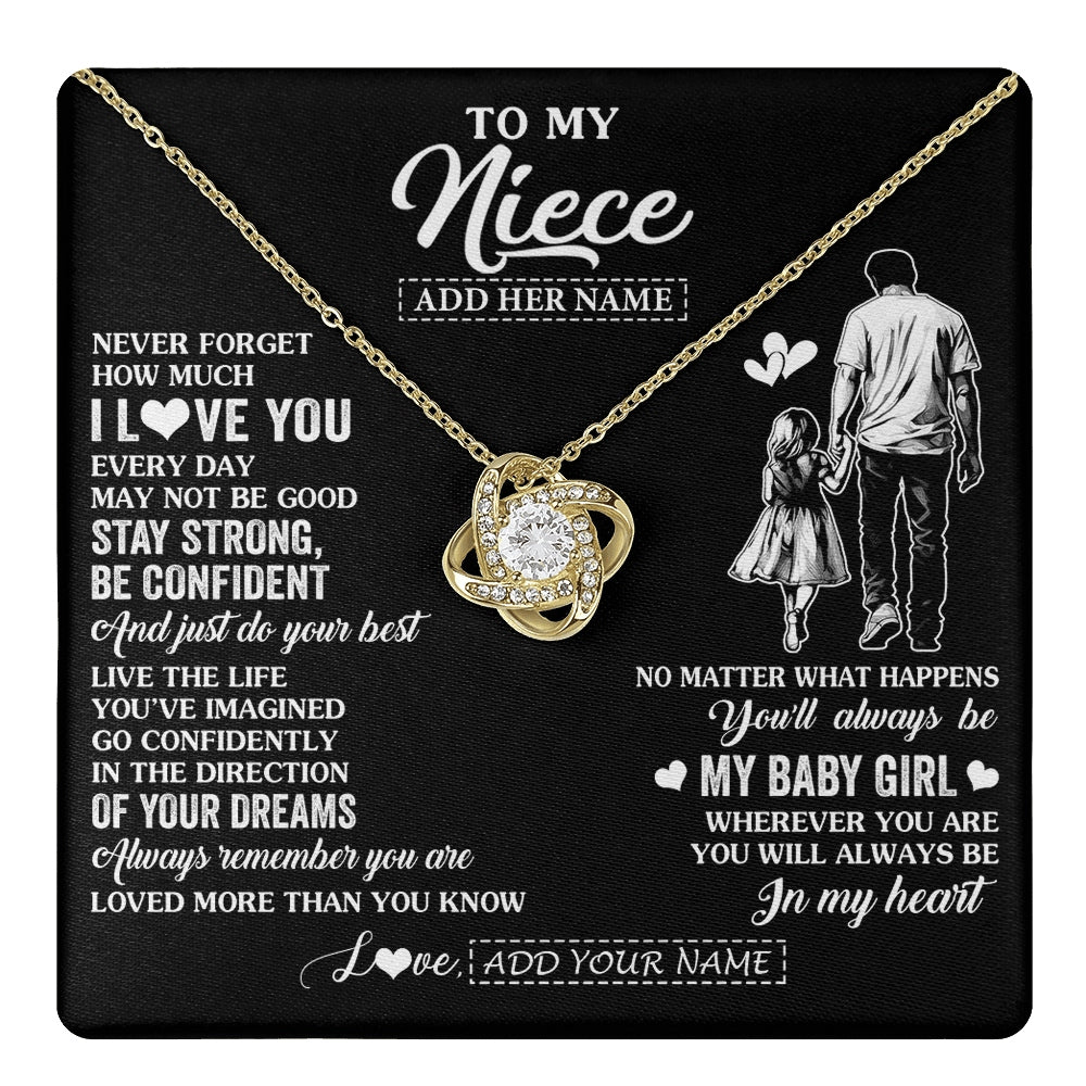 Love Knot Necklace 18K Yellow Gold Finish | 1 | Personalized To My Niece Gifts From Uncle Necklace Never Forget How Much I Love You Niece Birthday Graduation Christmas Custom Gift Box Message Card | https://teecentury.