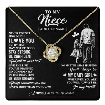 Love Knot Necklace 18K Yellow Gold Finish | 1 | Personalized To My Niece Gifts From Uncle Necklace Never Forget How Much I Love You Niece Birthday Graduation Christmas Custom Gift Box Message Card | https://teecentury.
