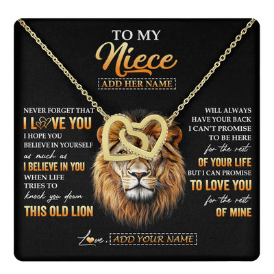 Interlocking Hearts Necklace 18K Yellow Gold Finish | 1 | Personalized To My Niece Gifts From Uncle Necklace Old Lion Love You Niece Birthday Gifts Graduation Christmas Customized Gift Box Message Card | teecentury.myshopify
