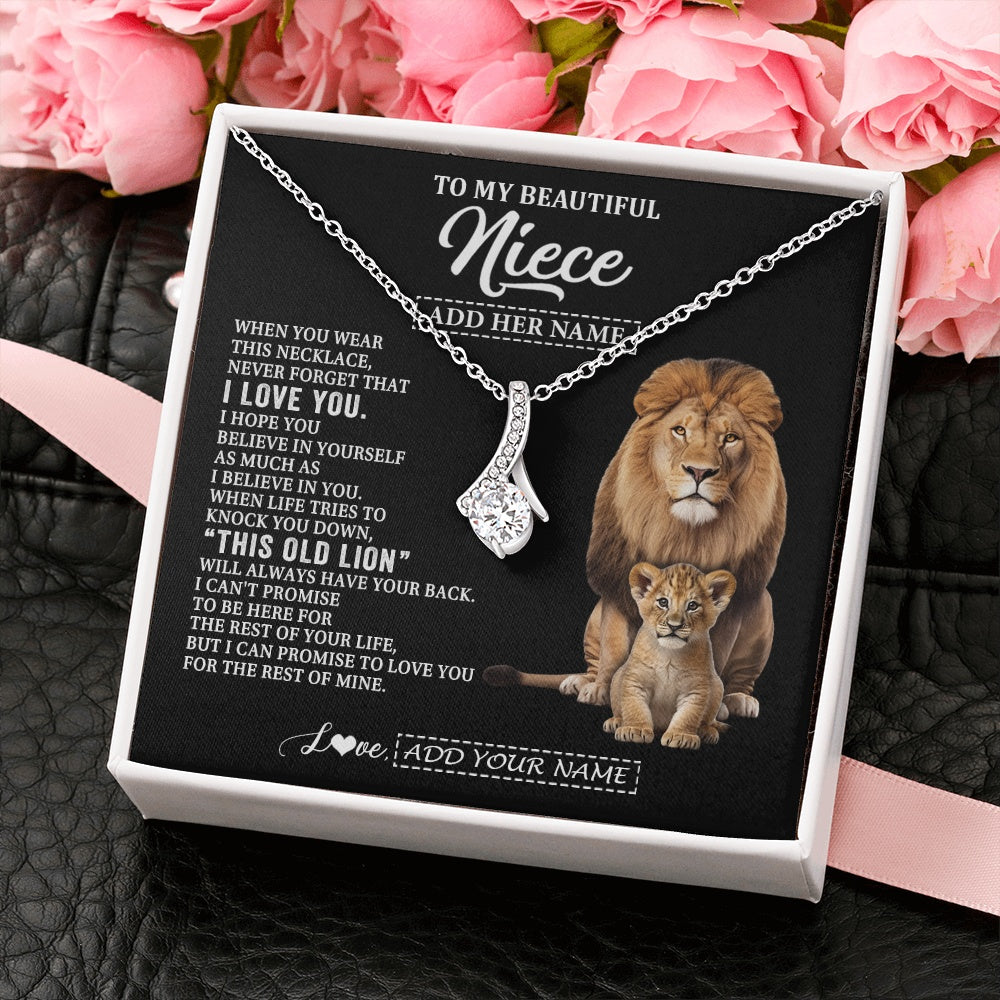 Alluring Beauty Necklace 14K White Gold Finish | 2 | Personalized To My Niece Gifts From Uncle Necklace This Old Lion Love You Niece Birthday Gifts Graduation Christmas Jewelry Customized Gift Box Message Card | https://teecentury.