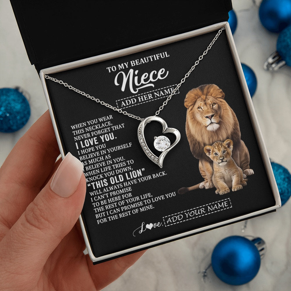 Forever Love Necklace 14K White Gold Finish | 2 | Personalized To My Niece Gifts From Uncle Necklace This Old Lion Love You Niece Birthday Gifts Graduation Christmas Jewelry Customized Gift Box Message Card | https://teecentury.