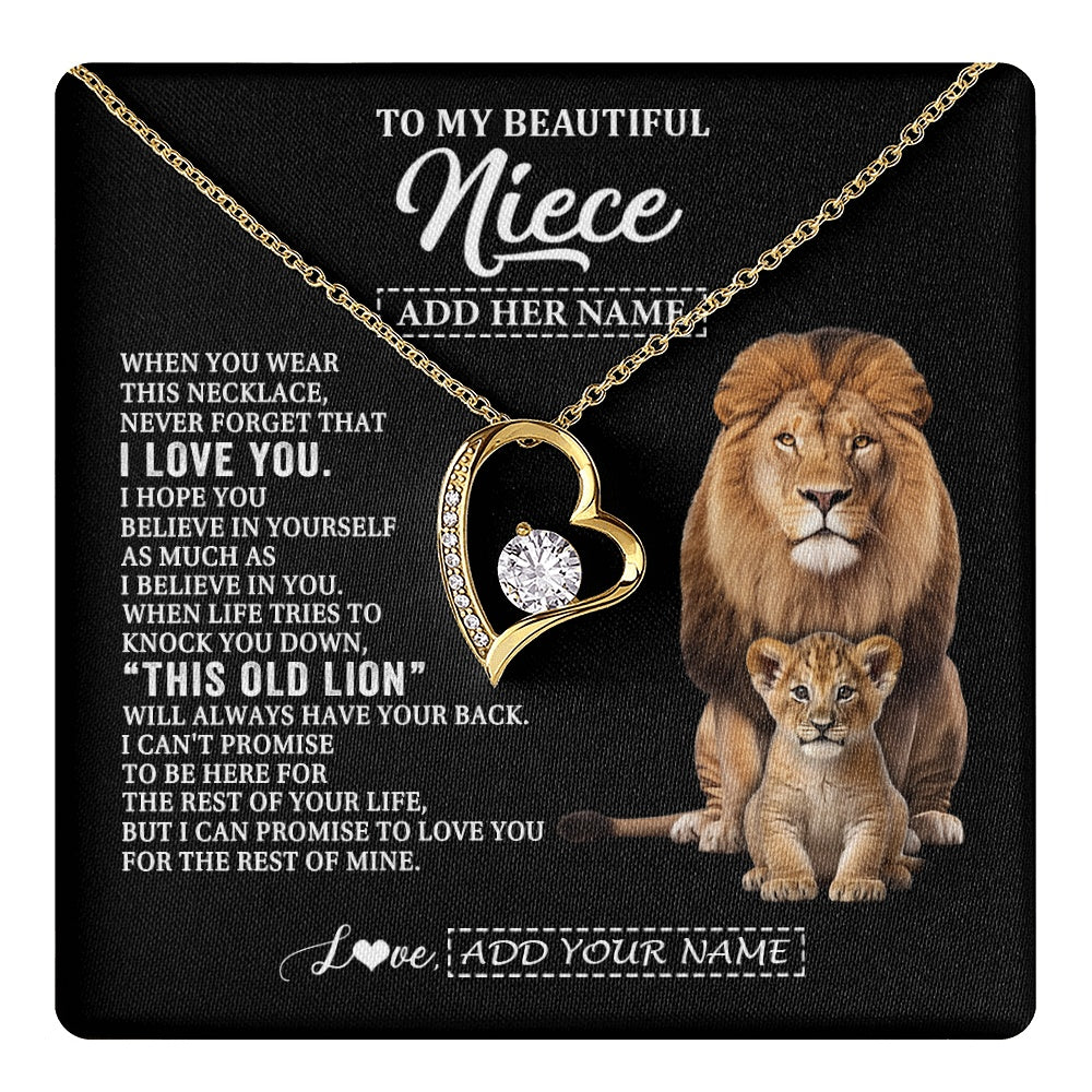 Forever Love Necklace 18K Yellow Gold Finish | 1 | Personalized To My Niece Gifts From Uncle Necklace This Old Lion Love You Niece Birthday Gifts Graduation Christmas Jewelry Customized Gift Box Message Card | https://teecentury.