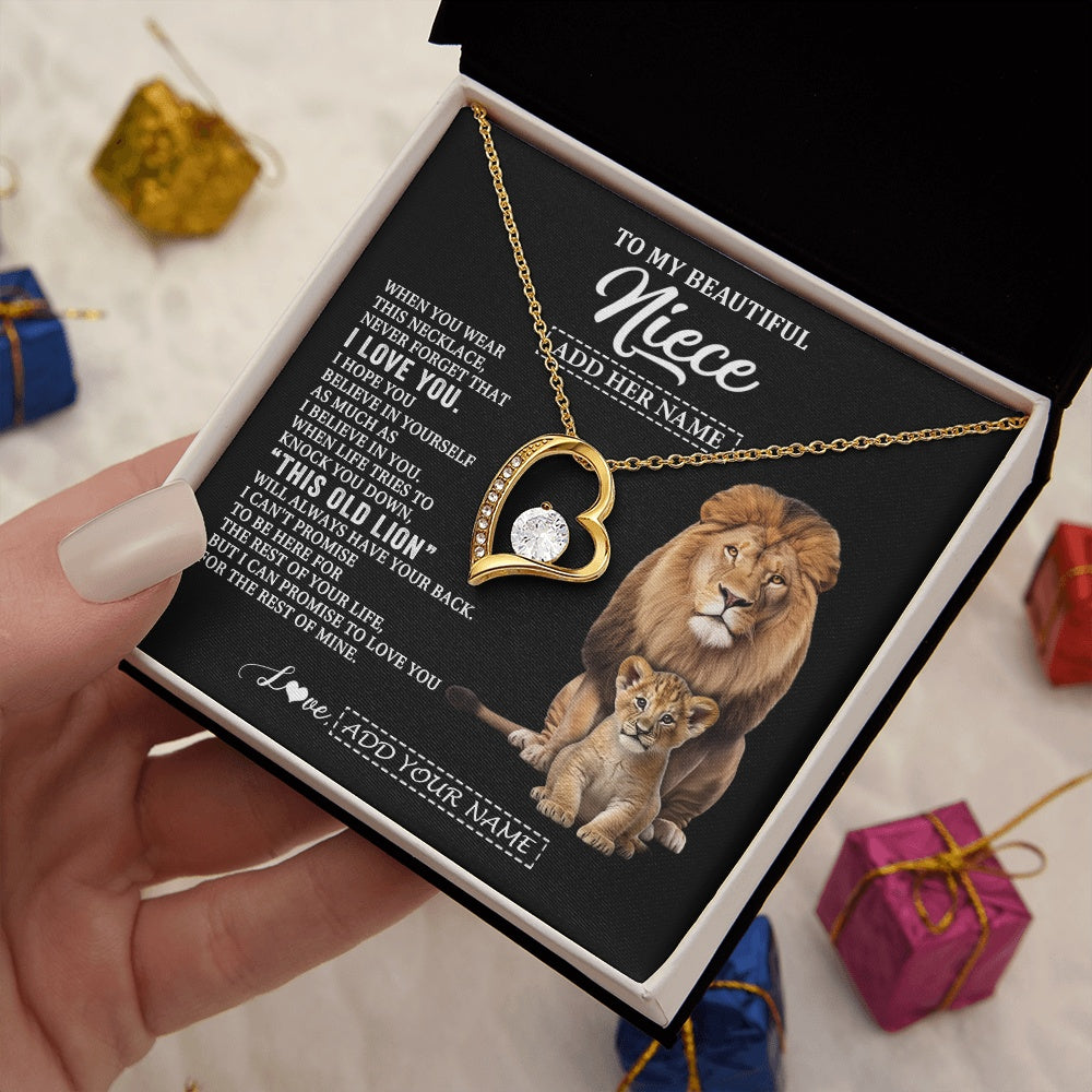 Forever Love Necklace 18K Yellow Gold Finish | 2 | Personalized To My Niece Gifts From Uncle Necklace This Old Lion Love You Niece Birthday Gifts Graduation Christmas Jewelry Customized Gift Box Message Card | https://teecentury.