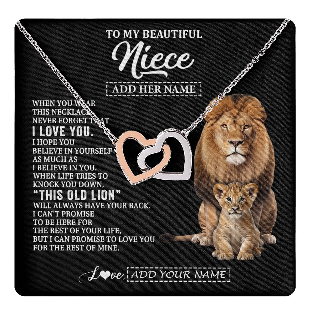 Interlocking Hearts Necklace Stainless Steel & Rose Gold Finish | 1 | Personalized To My Niece Gifts From Uncle Necklace This Old Lion Love You Niece Birthday Gifts Graduation Christmas Jewelry Customized Gift Box Message Card | https://teecentury.