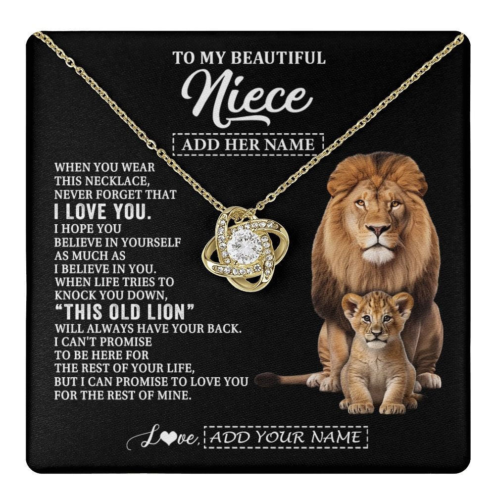 Love Knot Necklace 18K Yellow Gold Finish | 1 | Personalized To My Niece Gifts From Uncle Necklace This Old Lion Love You Niece Birthday Gifts Graduation Christmas Jewelry Customized Gift Box Message Card | https://teecentury.